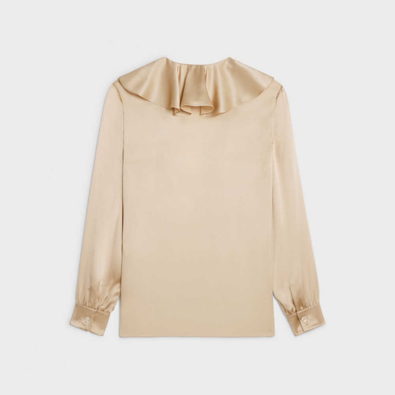 Celine Blouse with jabot in satin crepe Shirts Champagne | CL-592815