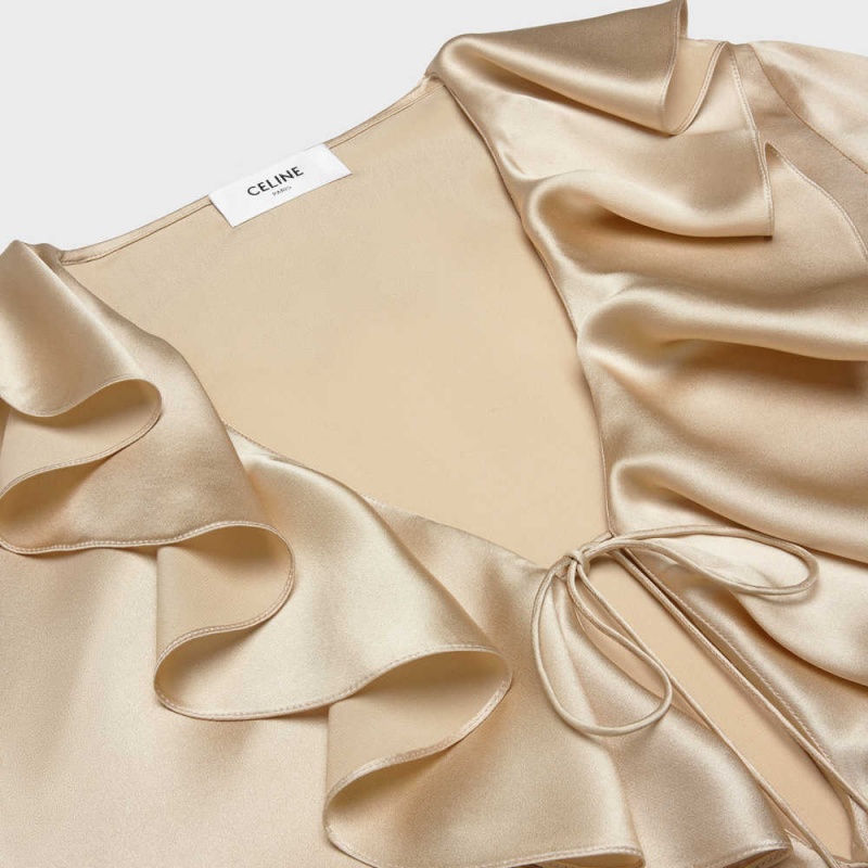 Celine Blouse with jabot in satin crepe Shirts Champagne | CL-592815