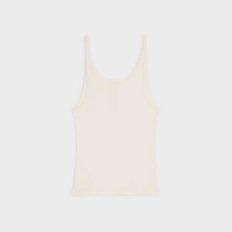 Celine Buttoned tank in ribbed silk jersey Sweatshirts Off White | CL-592797