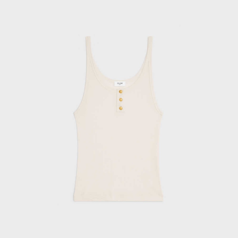 Celine Buttoned tank in ribbed silk jersey Sweatshirts Off White | CL-592797