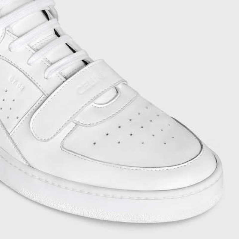 Celine C02 MID WITH VELCRO in CALFSKIN Sneakers Optic White / Black | CL-591912