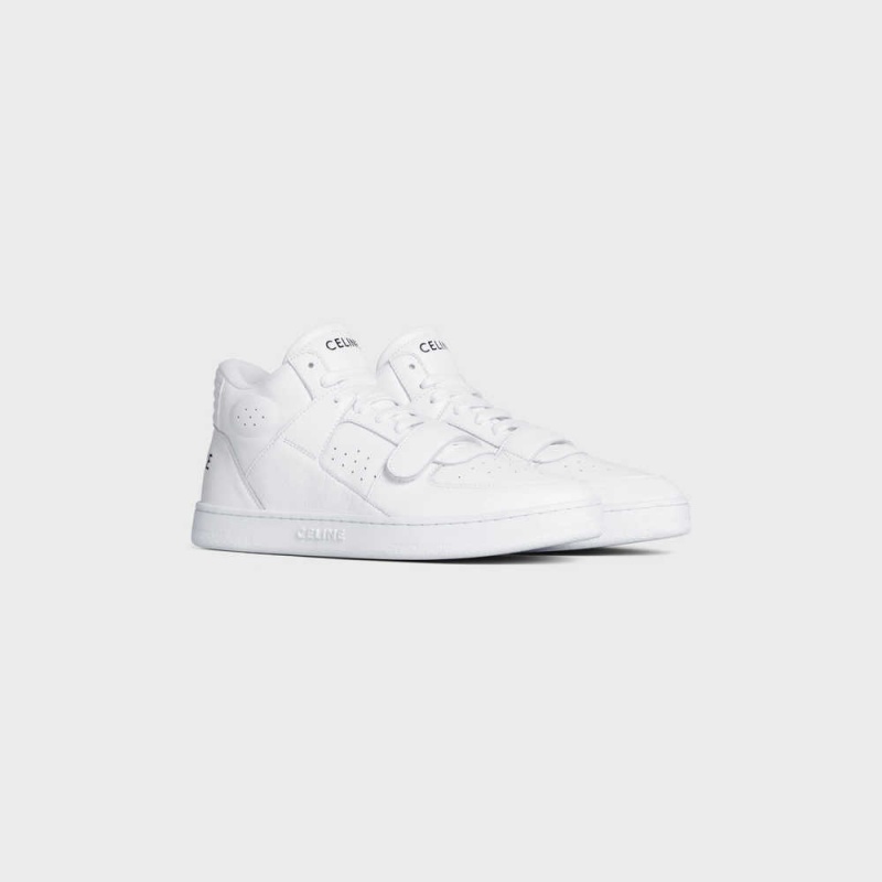 Celine C02 TRAINER MID WITH SCRATCH in CALFSKIN Sneakers Optic White | CL-592544