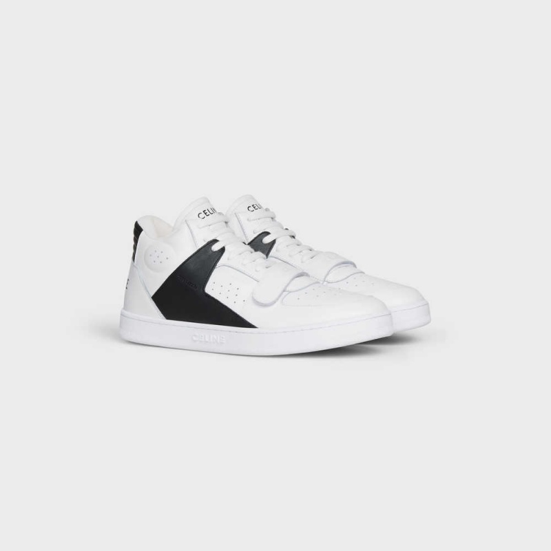 Celine C02 TRAINER MID WITH SCRATCH in CALFSKIN Sneakers Optic White / Black | CL-592542