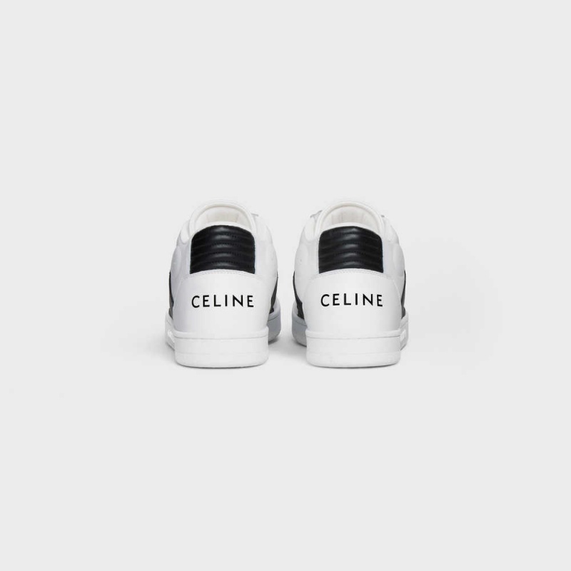 Celine C02 TRAINER MID WITH SCRATCH in CALFSKIN Sneakers Optic White / Black | CL-592542