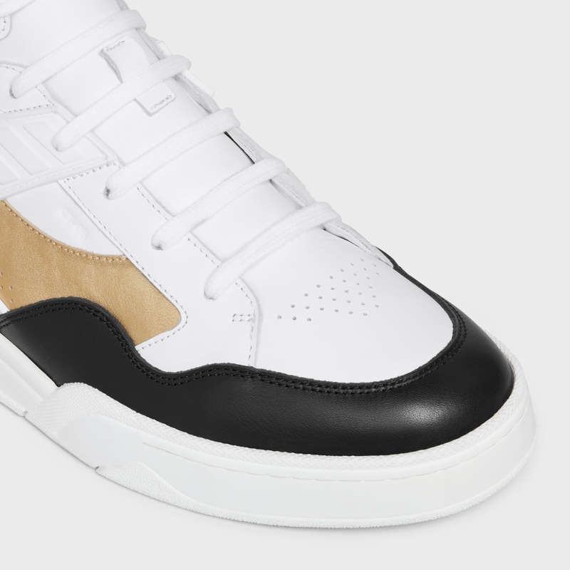 Celine C06 HIGH in CALFSKIN & LAMINATED CALFSKIN Sneakers Optic white/Black/Red/Gold | CL-591907