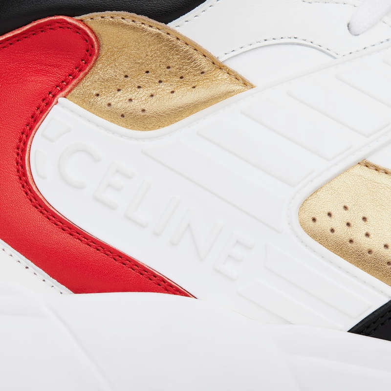 Celine C06 HIGH in CALFSKIN & LAMINATED CALFSKIN Sneakers Optic white/Black/Red/Gold | CL-591907