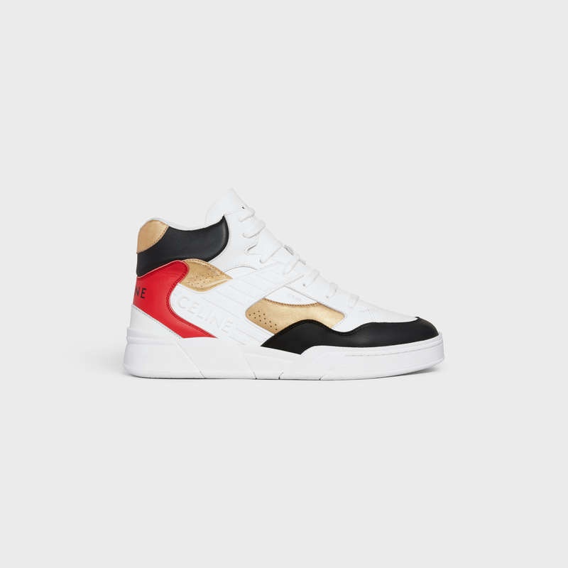 Celine C06 HIGH in CALFSKIN & LAMINATED CALFSKIN Sneakers Optic white/Black/Red/Gold | CL-591907