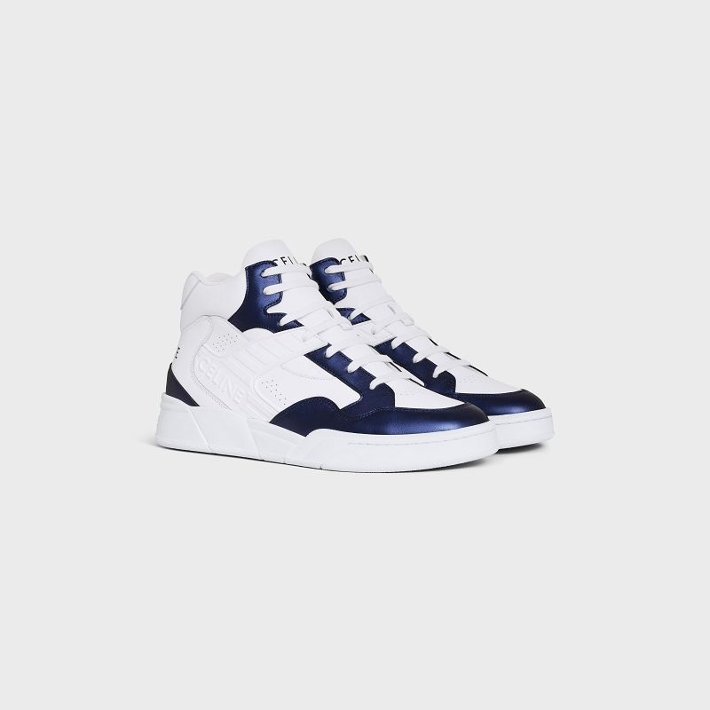 Celine C06 HIGH in CALFSKIN & METALLIC CALFSKIN Sneakers Optic White/Blue | CL-591908