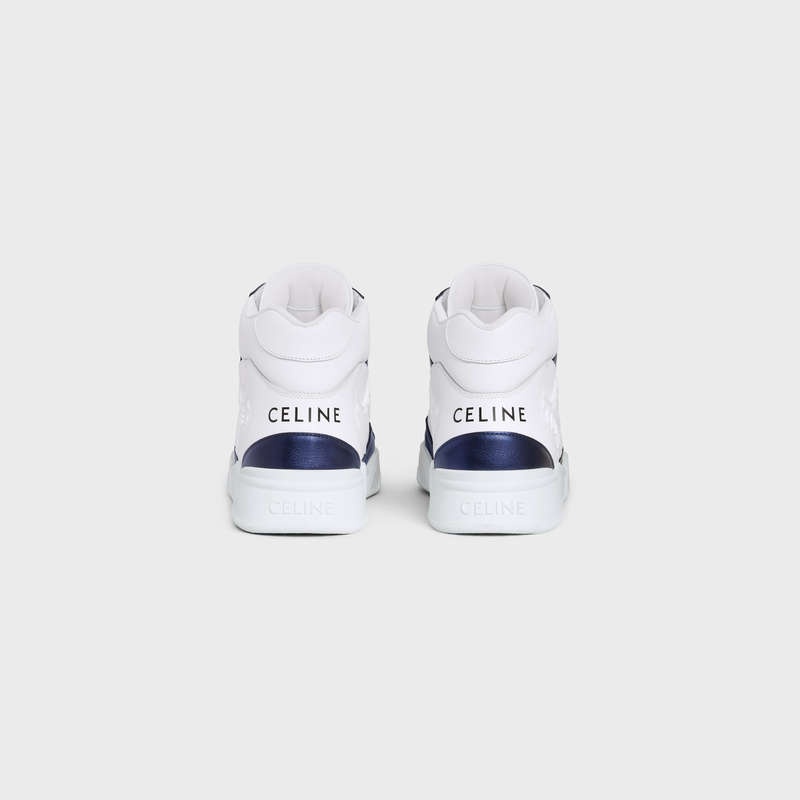 Celine C06 HIGH in CALFSKIN & METALLIC CALFSKIN Sneakers Optic White/Blue | CL-591908