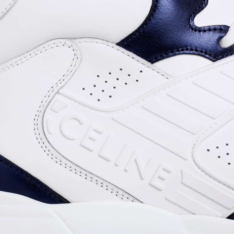 Celine C06 HIGH in CALFSKIN & METALLIC CALFSKIN Sneakers Optic White/Blue | CL-591908