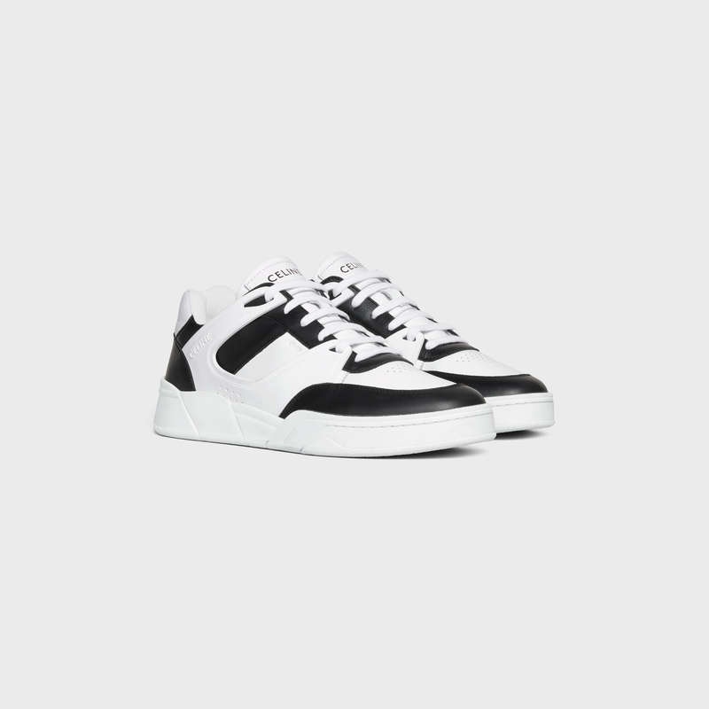 Celine C07 TRAINER LOW LACE-UP in CALFSKIN Sneakers Optic White / Black | CL-591897