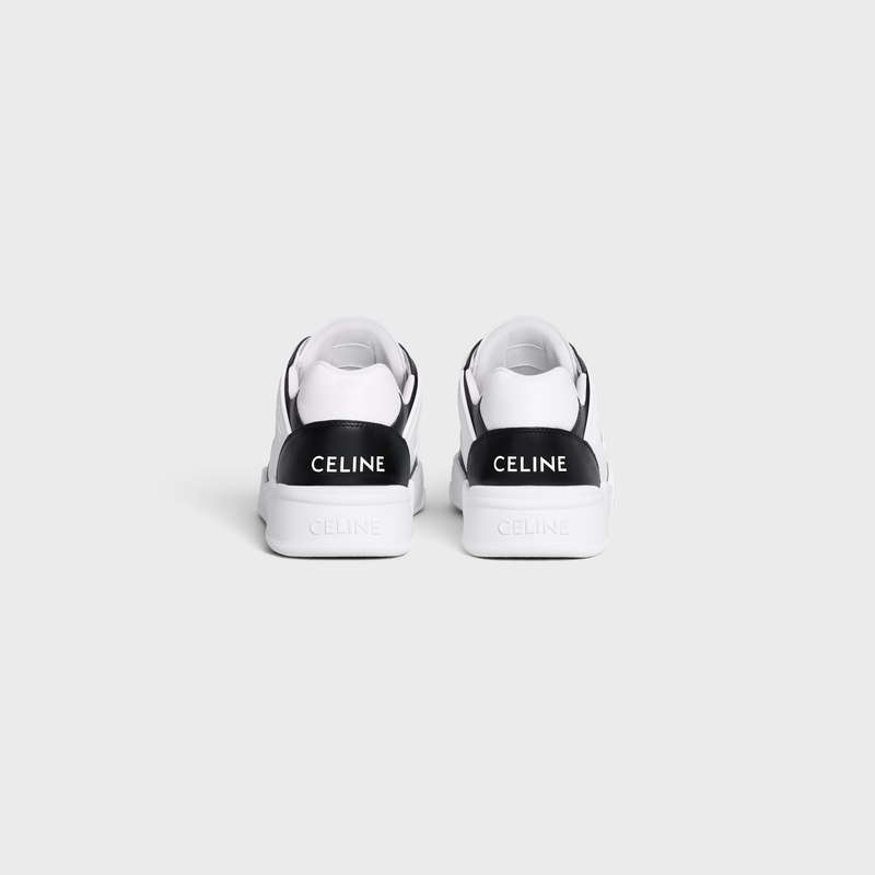 Celine C07 TRAINER LOW LACE-UP in CALFSKIN Sneakers Optic White / Black | CL-591897