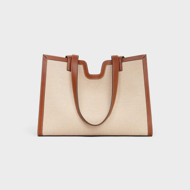 Celine CABAS in TEXTILE AND CALFSKIN 16 Natural / Tan | CL-593253