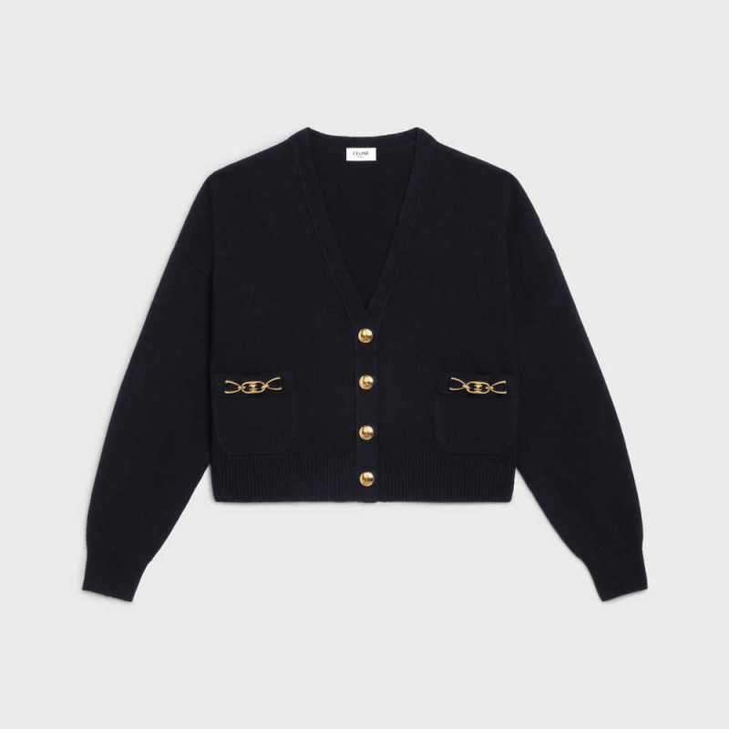 Celine CARDIGAN WITH GOURMETTE IN HERITAGE CASHMERE Knitwear Black | CL-592701