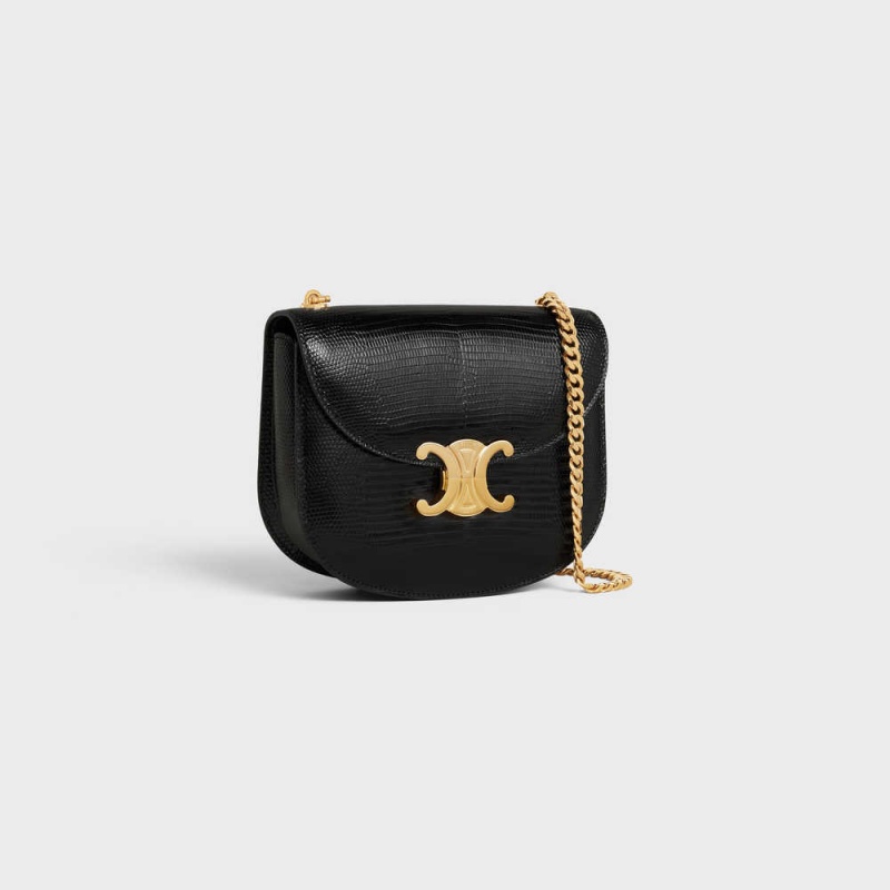 Celine CHAIN BESACE CLEA in Lizard Triomphe Black | CL-593225