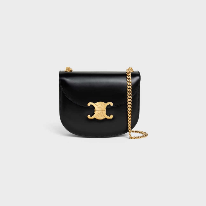 Celine CHAIN BESACE CLEA in shiny calfskin Triomphe Black | CL-593223