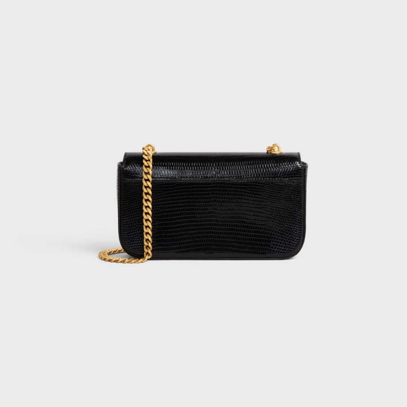 Celine CHAIN SHOULDER BAG in Lizard Triomphe Black | CL-593234