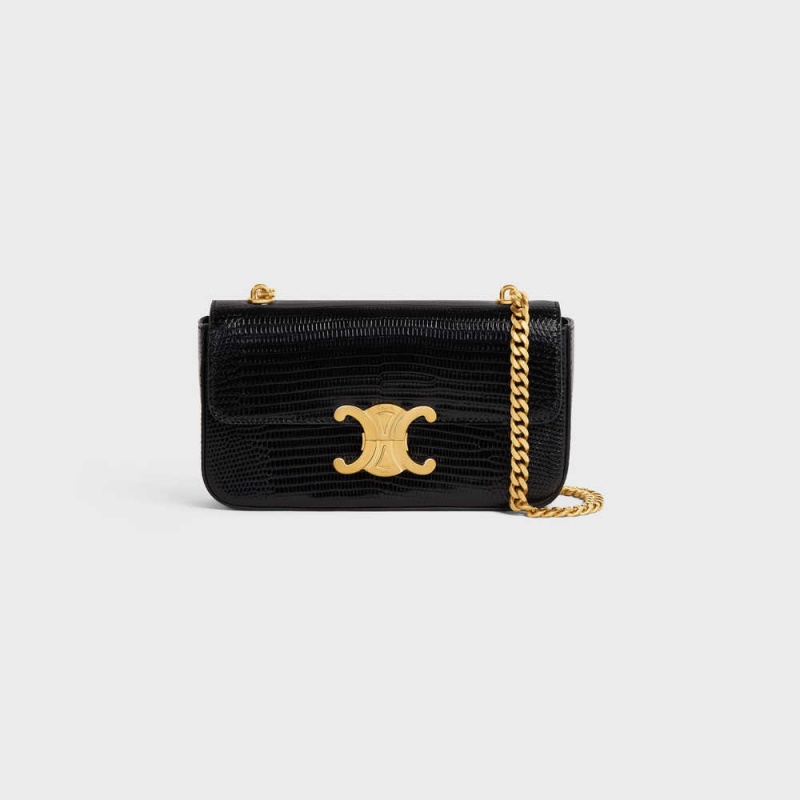 Celine CHAIN SHOULDER BAG in Lizard Triomphe Black | CL-593234