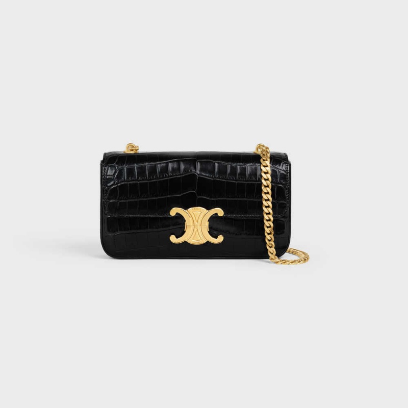 Celine CHAIN SHOULDER BAG in Niloticus Crocodile Triomphe Black | CL-593235