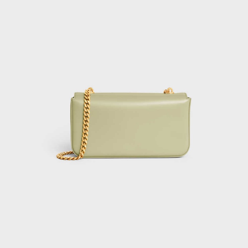 Celine CHAIN SHOULDER BAG in shiny calfskin Triomphe ALMOND GREEN | CL-593228