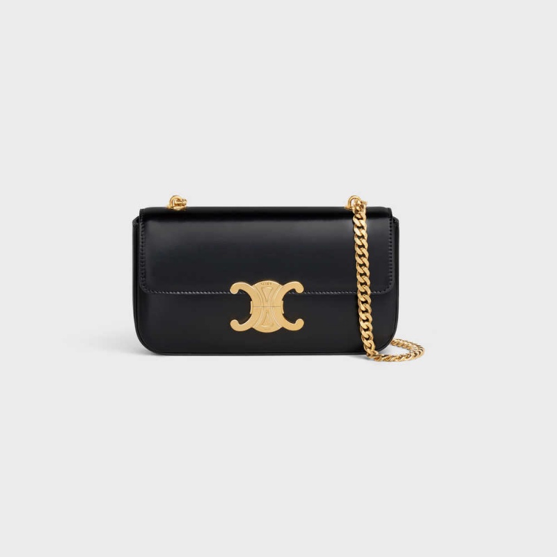 Celine CHAIN SHOULDER BAG in shiny calfskin Triomphe Black | CL-593226