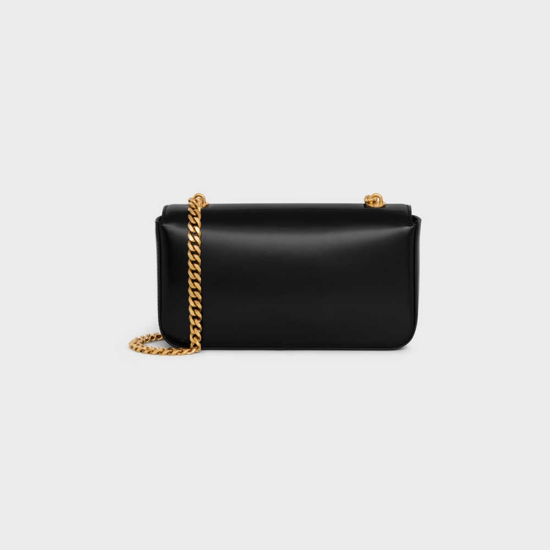 Celine CHAIN SHOULDER BAG with strass closure in shiny calfskin Triomphe Black | CL-593231