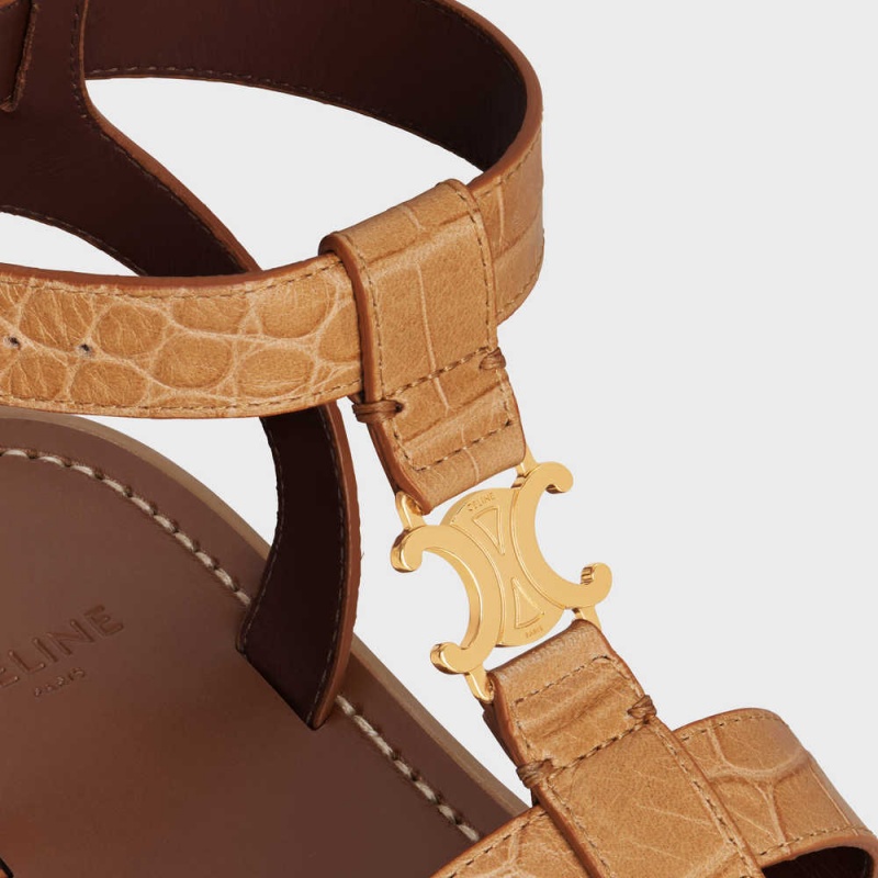 Celine CLEA TRIOMPHE GLADIATOR CHUNKY in CROCODILE STAMPED CALFSKIN Sandals Light Caramel | CL-592575