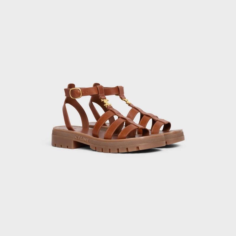 Celine CLEA TRIOMPHE GLADIATOR CHUNKY in CALFSKIN - VEGETAL TANNING Sandals Tan | CL-592574