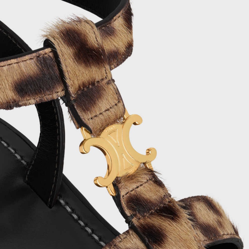 Celine CLEA TRIOMPHE GLADIATOR CHUNKY in LEOPARD PRINTED HAIRY CALFSKIN Sandals Black / Brown / Beige | CL-592573