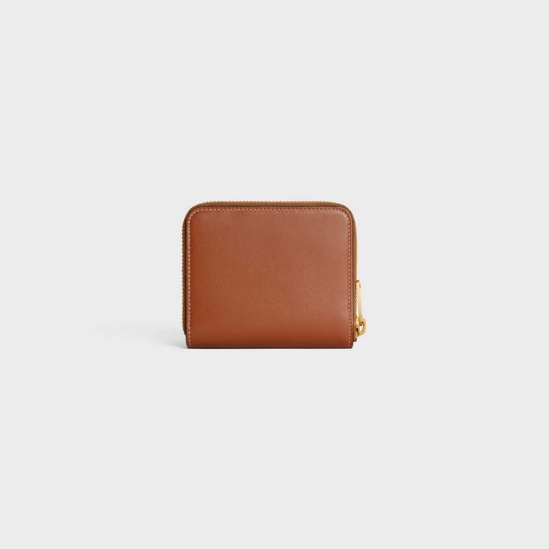 Celine COMPACT ZIPPED CUIR TRIOMPHE IN SMOOTH CALFSKIN Wallets Tan | CL-592998