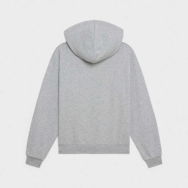 Celine COTTON/CASHMERE TRIOMPHE HOODIE Sweatshirts GREY / OFF WHITE | CL-592805