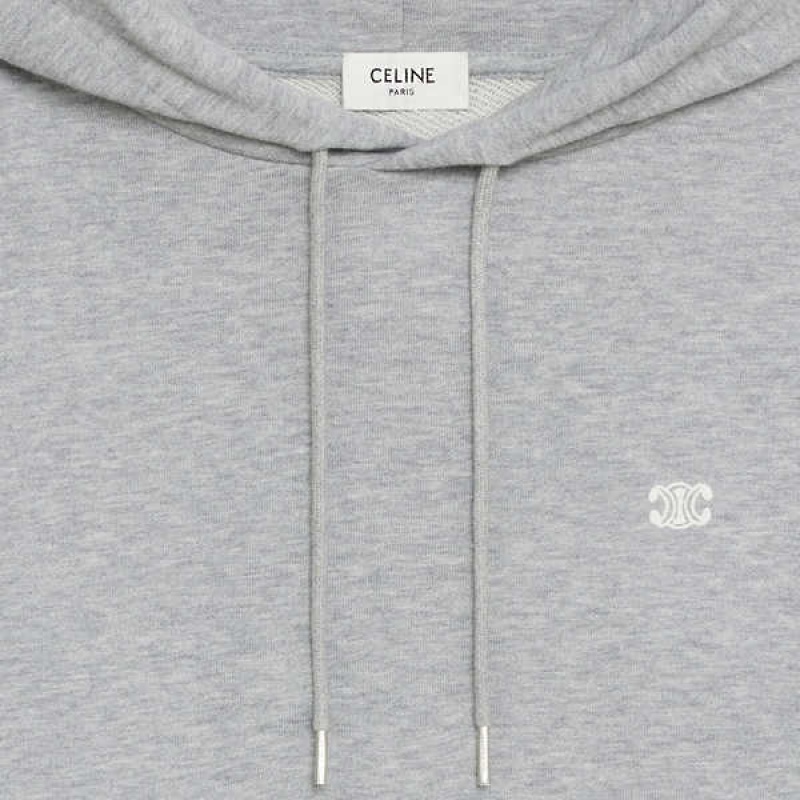 Celine COTTON/CASHMERE TRIOMPHE HOODIE Sweatshirts GREY / OFF WHITE | CL-592805