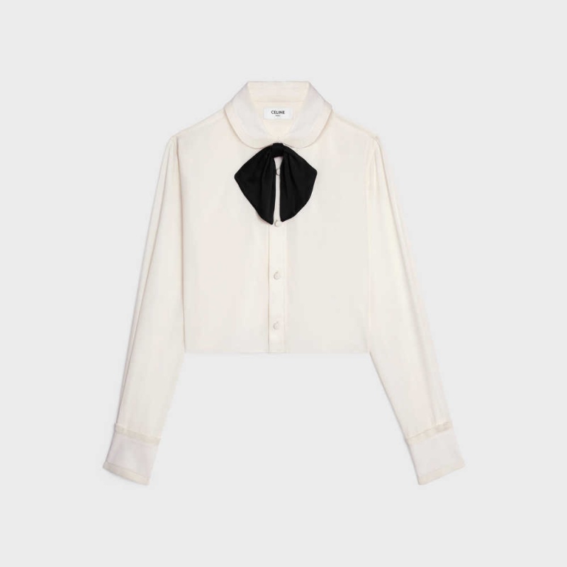 Celine CROPPED ROMY IN SILK CREPE Shirts Ivory | CL-592817