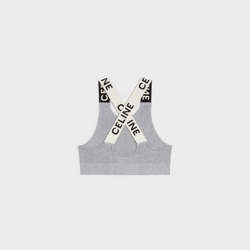 Celine CROSSBACK SPORTS BRA IN ATHLETIC KNIT Sweatshirts Grey/Off White | CL-592810