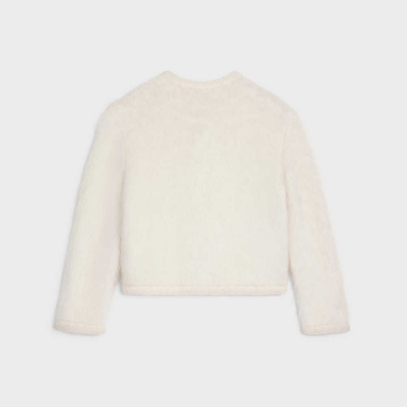 Celine Cardigan in brushed mohair Knitwear Off White | CL-592699