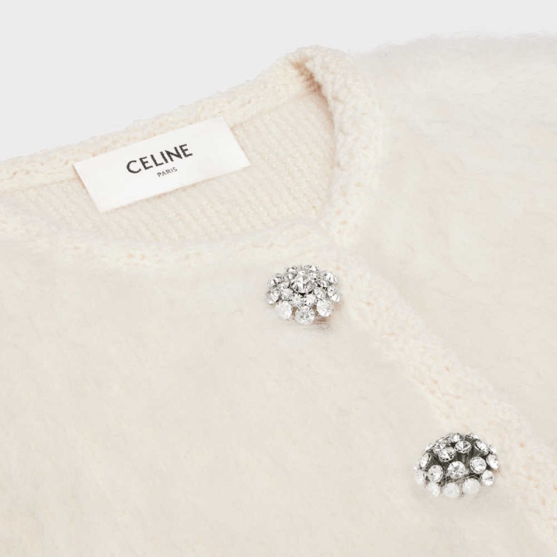 Celine Cardigan in brushed mohair Knitwear Off White | CL-592699