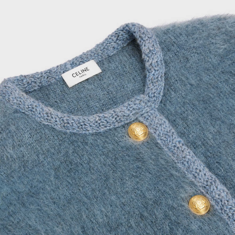 Celine Cardigan in brushed mohair Knitwear Blue | CL-592697