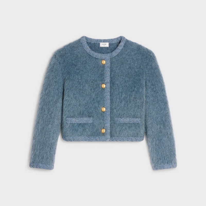 Celine Cardigan in brushed mohair Knitwear Blue | CL-592697