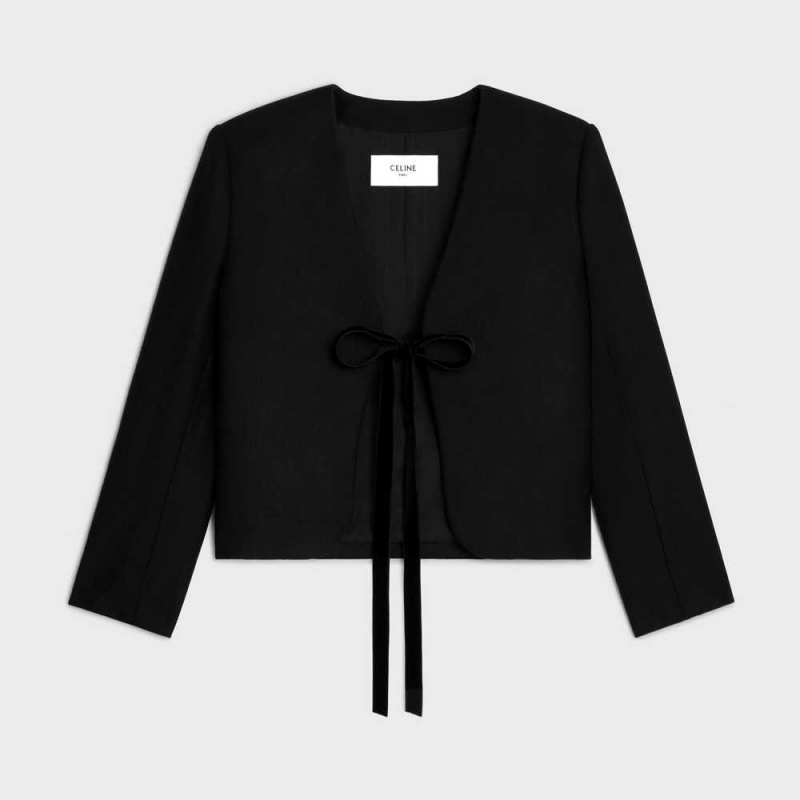 Celine Chelsea cardigan with bow in flannel cashmere Jackets Black | CL-592648