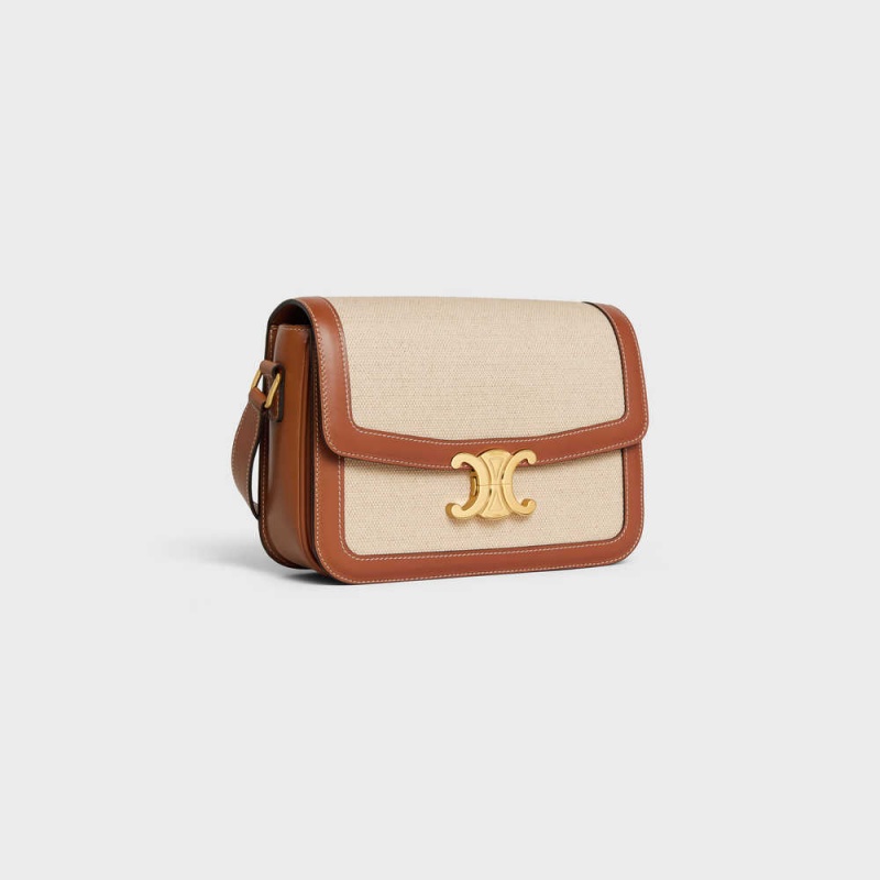 Celine Classique Bag in TEXTILE AND CALFSKIN Triomphe Natural / Tan | CL-593180