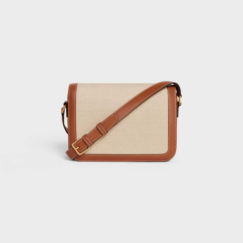 Celine Classique Bag in TEXTILE AND CALFSKIN Triomphe Natural / Tan | CL-593180