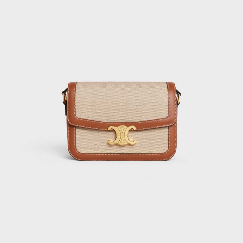 Celine Classique Bag in TEXTILE AND CALFSKIN Triomphe Natural / Tan | CL-593180