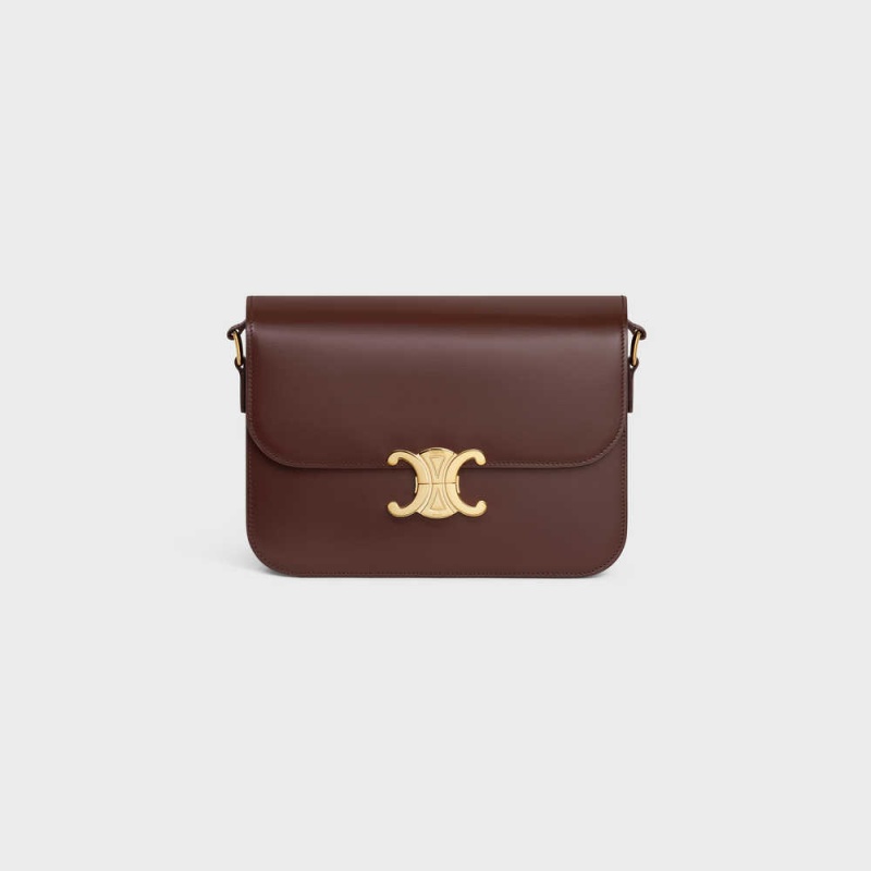 Celine Classique Bag in shiny calfskin Triomphe Chestnut | CL-593177