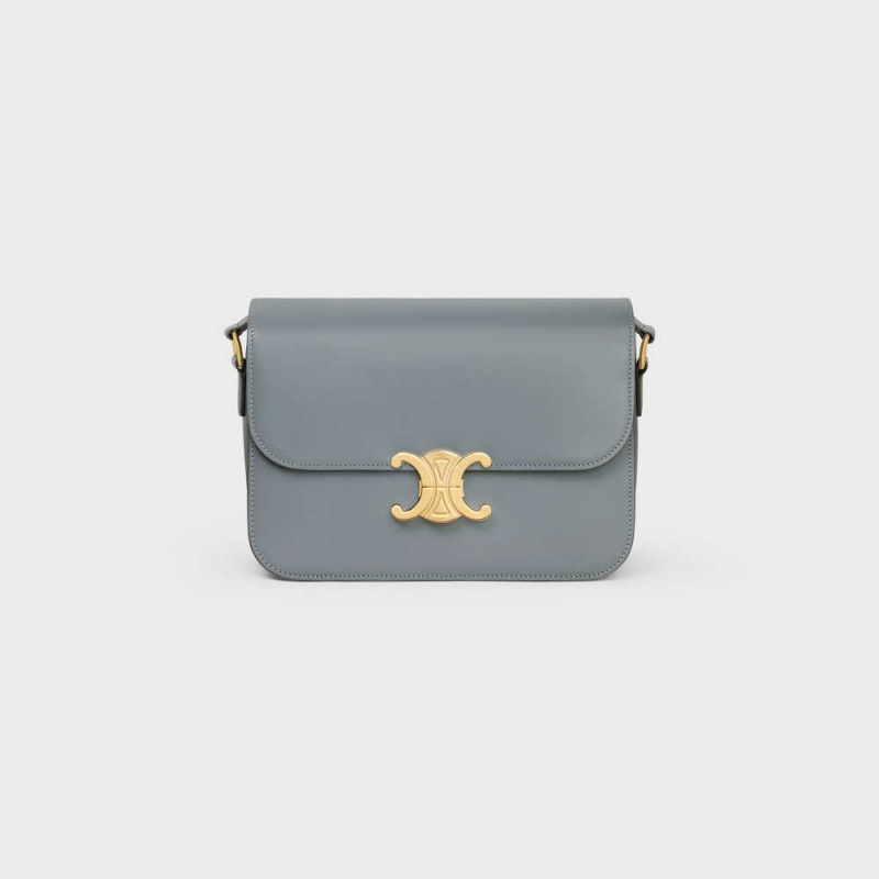 Celine Classique Bag in shiny calfskin Triomphe Blue Grey | CL-593187