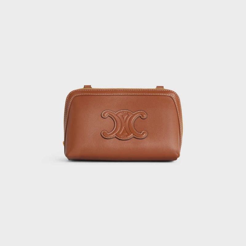 Celine Clutch on Chain Cuir triomphe in smooth calfskin Mini Bags Tan | CL-593033