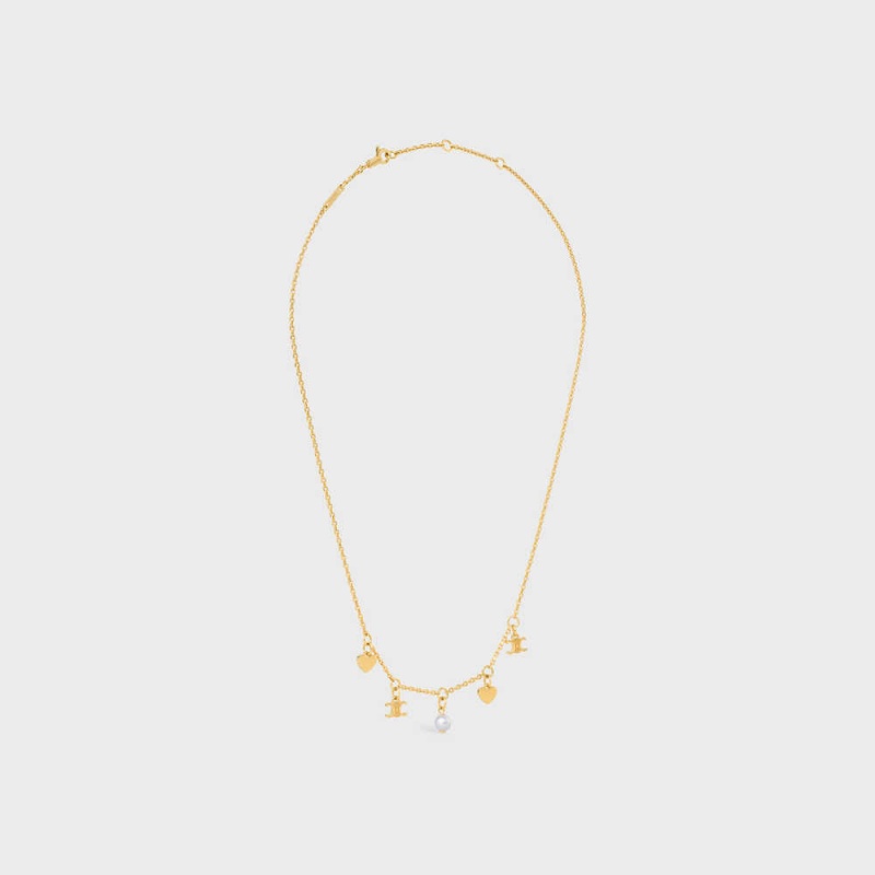 Celine Cœur Charms in Brass with Gold Finish and Resin Pearl Necklaces Gold / Ivory | CL-592242