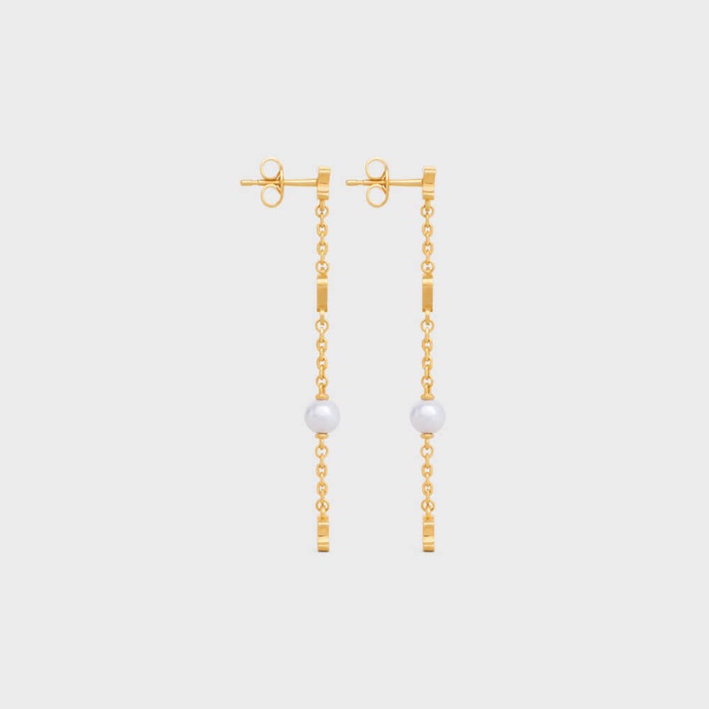 Celine Cœur Charms in Brass with Gold Finish and Resin Pearl Earrings Gold / Ivory | CL-592297