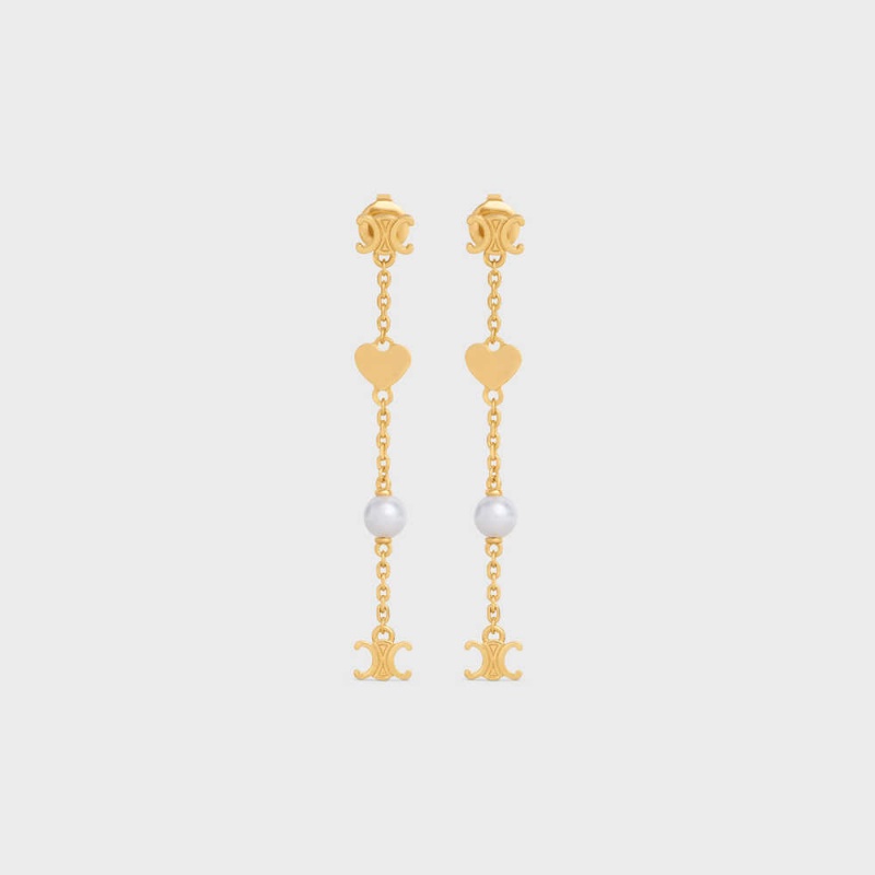 Celine Cœur Charms in Brass with Gold Finish and Resin Pearl Earrings Gold / Ivory | CL-592297