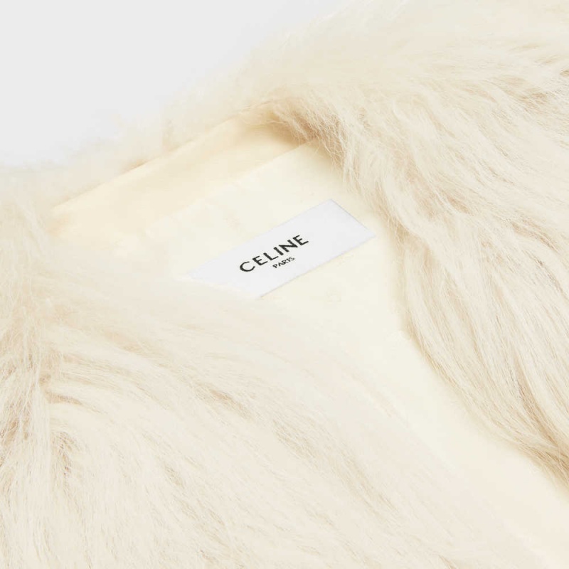 Celine Crew neck in long goat hair Jackets Beige | CL-592685