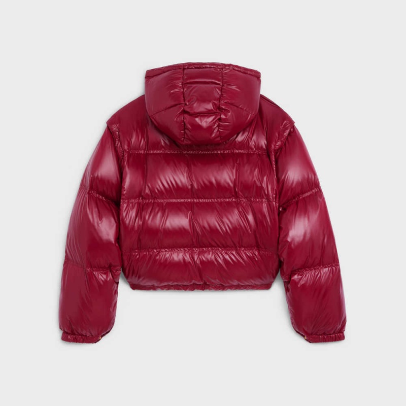 Celine Cropped Triomphe down in lightweight Nylon Jackets Light Burgundy | CL-592682